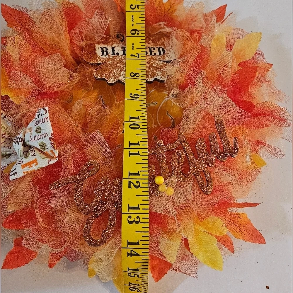 Handmade Fall Holiday Wreath Blessed Grateful Autumn Decor